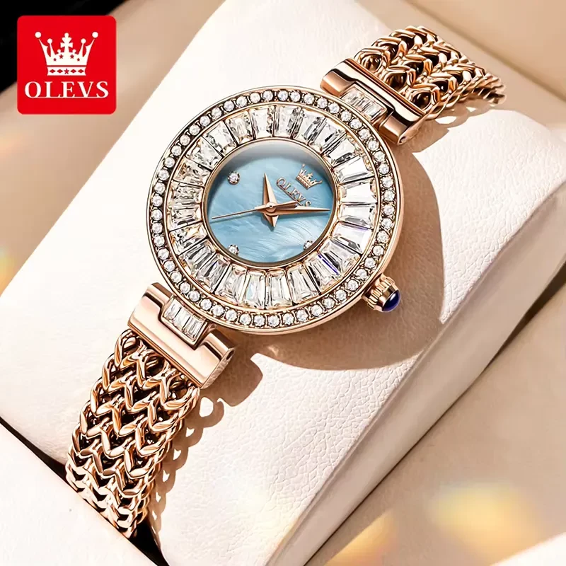 Olevs 9959 Light Blue Mother of Pearl Dial Rose Gold ladies Watch